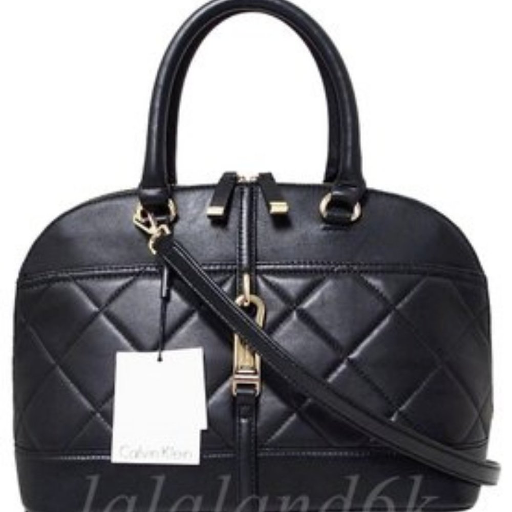 Calvin Klein Luxe Dome Black Quilted Nappa Leather Satchel -- LIKE NEW!!